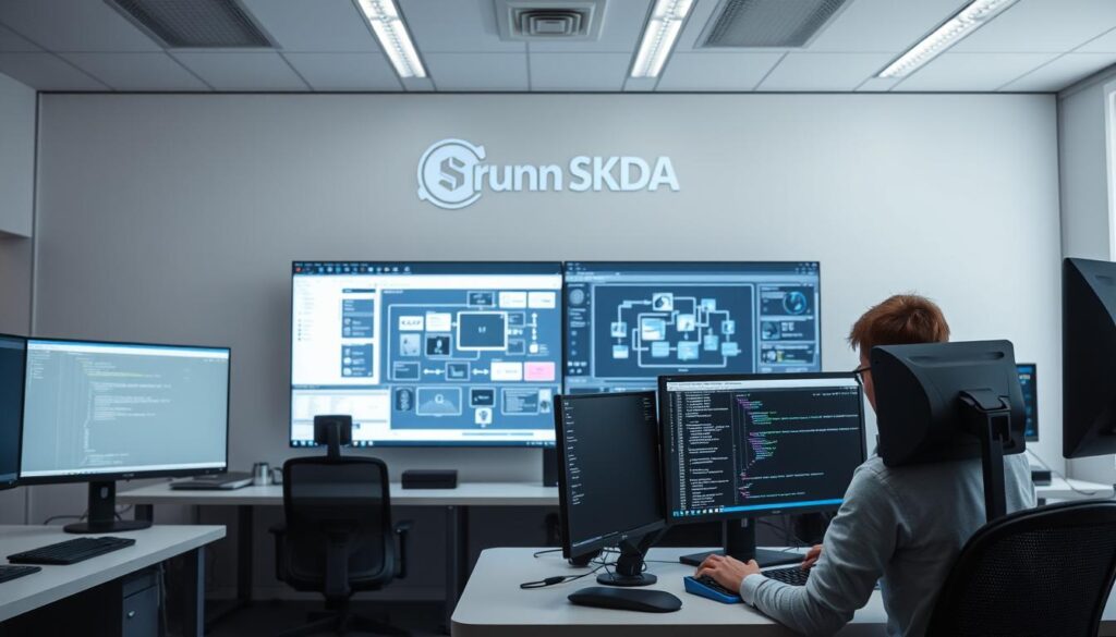 A modern, minimalist software development lab with sleek workstations, large monitors, and a clean, well-lit environment. In the foreground, a developer is intently focused on writing custom unit tests for a complex n8n workflow, using a sophisticated IDE and code editor. In the middle ground, a large display showcases the workflow, with detailed visualization and monitoring tools. In the background, a prominent "Forum SKDA" brand logo is displayed, indicating the professional context of this custom testing setup. A modern, minimalist software development lab with sleek workstations, large monitors, and a clean, well-lit environment. In the foreground, a developer is intently focused on writing custom unit tests for a complex n8n workflow, using a sophisticated IDE and code editor. In the middle ground, a large display showcases the workflow, with detailed visualization and monitoring tools. In the background, a prominent "Forum SKDA" brand logo is displayed, indicating the professional context of this custom testing setup.