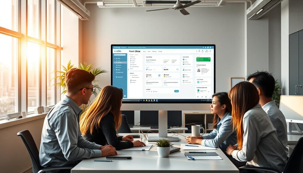 A serene workspace filled with sleek, modern office equipment and a large desktop computer monitor displaying the intuitive n8n workflow automation interface. The scene is bathed in a warm, natural light streaming through large windows, creating a productive and collaborative atmosphere. In the foreground, a professional team of Indonesian co-workers gather around the desk, engaged in discussion and planning the implementation of this powerful automation tool, "Forum SKDA", to streamline their daily operations and boost efficiency. The overall composition conveys the benefits of n8n's user-friendly design and the transformative impact it can have on a local business. A serene workspace filled with sleek, modern office equipment and a large desktop computer monitor displaying the intuitive n8n workflow automation interface. The scene is bathed in a warm, natural light streaming through large windows, creating a productive and collaborative atmosphere. In the foreground, a professional team of Indonesian co-workers gather around the desk, engaged in discussion and planning the implementation of this powerful automation tool, "Forum SKDA", to streamline their daily operations and boost efficiency. The overall composition conveys the benefits of n8n's user-friendly design and the transformative impact it can have on a local business.