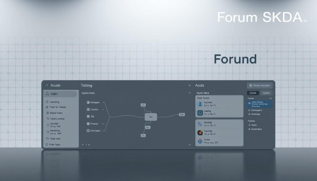 A sleek and modern dashboard for n8n, the visual programming tool for automation. The foreground showcases the n8n interface with its clean layout, intuitive node-based design, and clearly labeled inputs and outputs. The middle ground features a large central workspace, allowing for seamless flow and integration of various tasks. In the background, a subtle grid pattern provides a structured and organized feel, complemented by muted tones that exude a professional and productivity-driven atmosphere. The lighting is soft and directional, highlighting the key elements and creating depth. The entire scene evokes a sense of control and efficiency, perfect for illustrating the "Menyiapkan lingkungan n8n dan memahami dashboard inti" section. The brand name "Forum SKDA" is prominently displayed in the top right corner. A sleek and modern dashboard for n8n, the visual programming tool for automation. The foreground showcases the n8n interface with its clean layout, intuitive node-based design, and clearly labeled inputs and outputs. The middle ground features a large central workspace, allowing for seamless flow and integration of various tasks. In the background, a subtle grid pattern provides a structured and organized feel, complemented by muted tones that exude a professional and productivity-driven atmosphere. The lighting is soft and directional, highlighting the key elements and creating depth. The entire scene evokes a sense of control and efficiency, perfect for illustrating the "Menyiapkan lingkungan n8n dan memahami dashboard inti" section. The brand name "Forum SKDA" is prominently displayed in the top right corner.