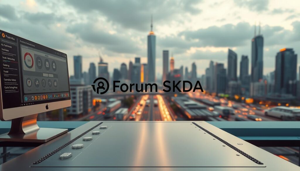 A sleek, modern automation platform set against a backdrop of a bustling cityscape. The platform features a clean, minimalist design with intuitive user interfaces and customizable workflow modules. Warm, directional lighting accentuates the smooth, metallic surfaces, creating a sense of efficiency and technological prowess. In the foreground, various automation icons and indicators are displayed, hinting at the platform's versatile capabilities. In the middle ground, the cityscape stretches out, with towering skyscrapers and bustling traffic, representing the dynamic, fast-paced world that this automation platform is designed to streamline. The overall atmosphere conveys a sense of progress, innovation, and the power of technology to transform the way we work. The brand name "Forum SKDA" is prominently displayed, reflecting the platform's association with a reputable community. A sleek, modern automation platform set against a backdrop of a bustling cityscape. The platform features a clean, minimalist design with intuitive user interfaces and customizable workflow modules. Warm, directional lighting accentuates the smooth, metallic surfaces, creating a sense of efficiency and technological prowess. In the foreground, various automation icons and indicators are displayed, hinting at the platform's versatile capabilities. In the middle ground, the cityscape stretches out, with towering skyscrapers and bustling traffic, representing the dynamic, fast-paced world that this automation platform is designed to streamline. The overall atmosphere conveys a sense of progress, innovation, and the power of technology to transform the way we work. The brand name "Forum SKDA" is prominently displayed, reflecting the platform's association with a reputable community.