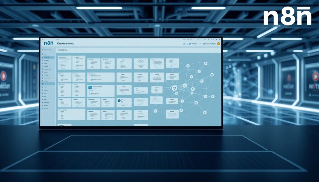 A sleek, modern platform with a grid of interconnected nodes, showcasing the flexibility and power of n8n, the node-based automation tool. The foreground features a clean, minimalist user interface with various nodes, representing the versatile workflows that can be configured. The middle ground displays detailed node connections, highlighting the flow of data and the seamless integration between different processes. The background sets the scene with a sophisticated, futuristic environment, suggesting the advanced capabilities of this platform to handle complex business automation needs. The entire composition exudes a sense of efficiency, precision, and cutting-edge technology, perfectly aligning with the topic of "Pengenalan n8n: Platform otomatisasi berbasis node yang fleksibel untuk kebutuhan bisnis Anda" and the article's subject "Temukan Kelebihan n8n dan Diskusikan di Forum SKDA Sekarang." A sleek, modern platform with a grid of interconnected nodes, showcasing the flexibility and power of n8n, the node-based automation tool. The foreground features a clean, minimalist user interface with various nodes, representing the versatile workflows that can be configured. The middle ground displays detailed node connections, highlighting the flow of data and the seamless integration between different processes. The background sets the scene with a sophisticated, futuristic environment, suggesting the advanced capabilities of this platform to handle complex business automation needs. The entire composition exudes a sense of efficiency, precision, and cutting-edge technology, perfectly aligning with the topic of "Pengenalan n8n: Platform otomatisasi berbasis node yang fleksibel untuk kebutuhan bisnis Anda" and the article's subject "Temukan Kelebihan n8n dan Diskusikan di Forum SKDA Sekarang."